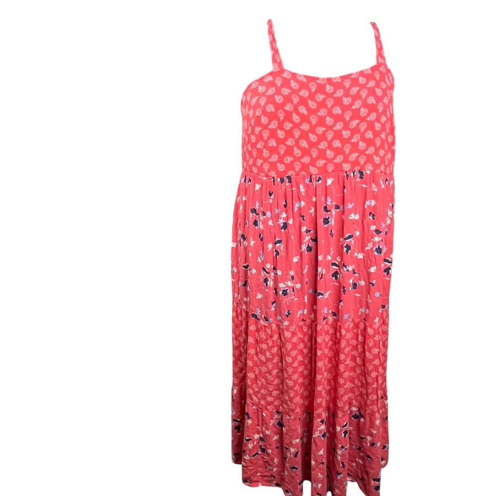 Terra & Sky Maxi Dress Womens 1X CoralPink Floral Tiered Smocked Boho Sleeveless